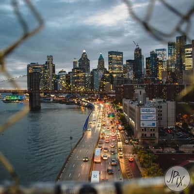 Downtown New York City from Manhattan Bridge, USA