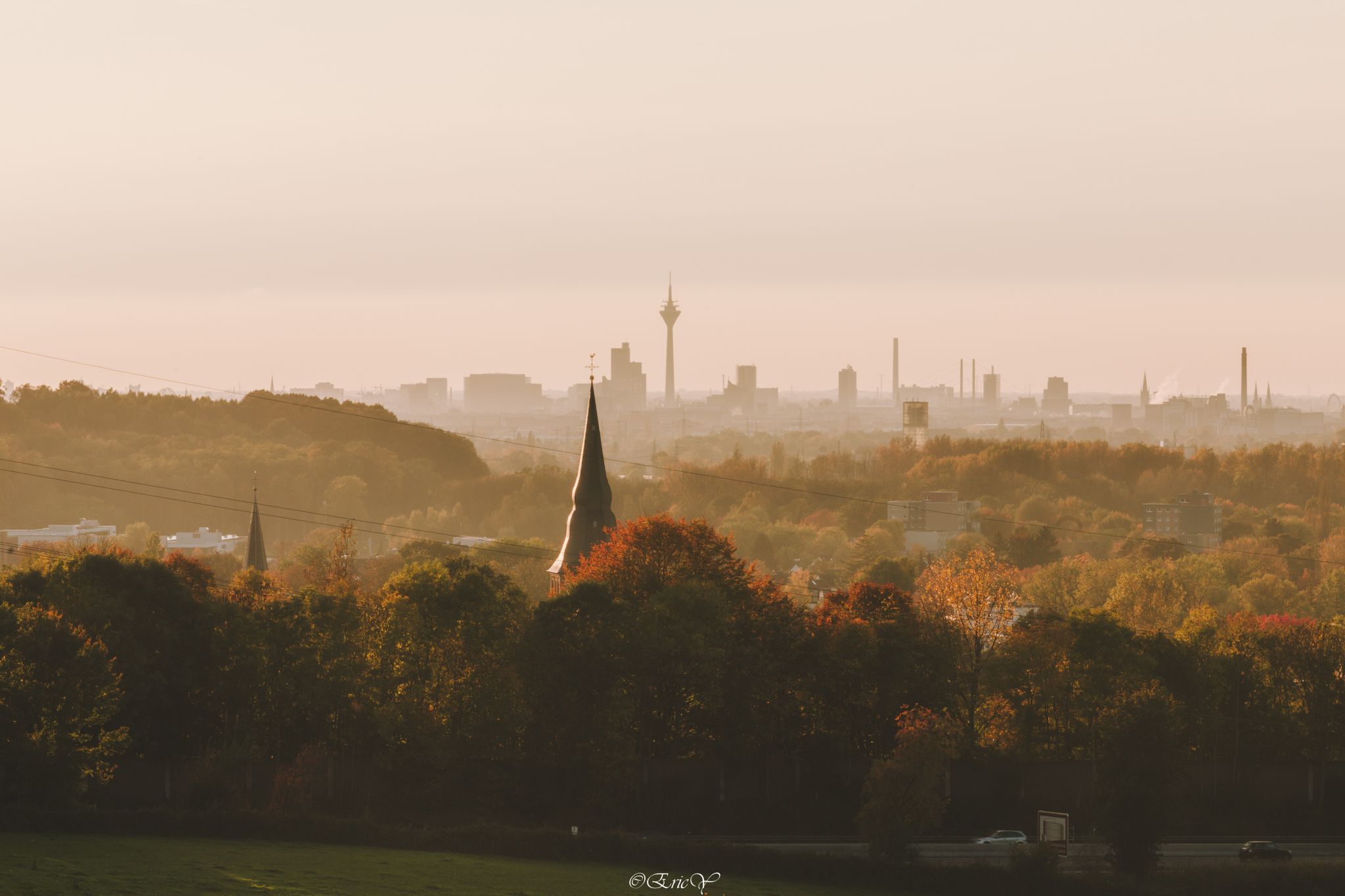 Dusseldorf City skeline from east, Germany