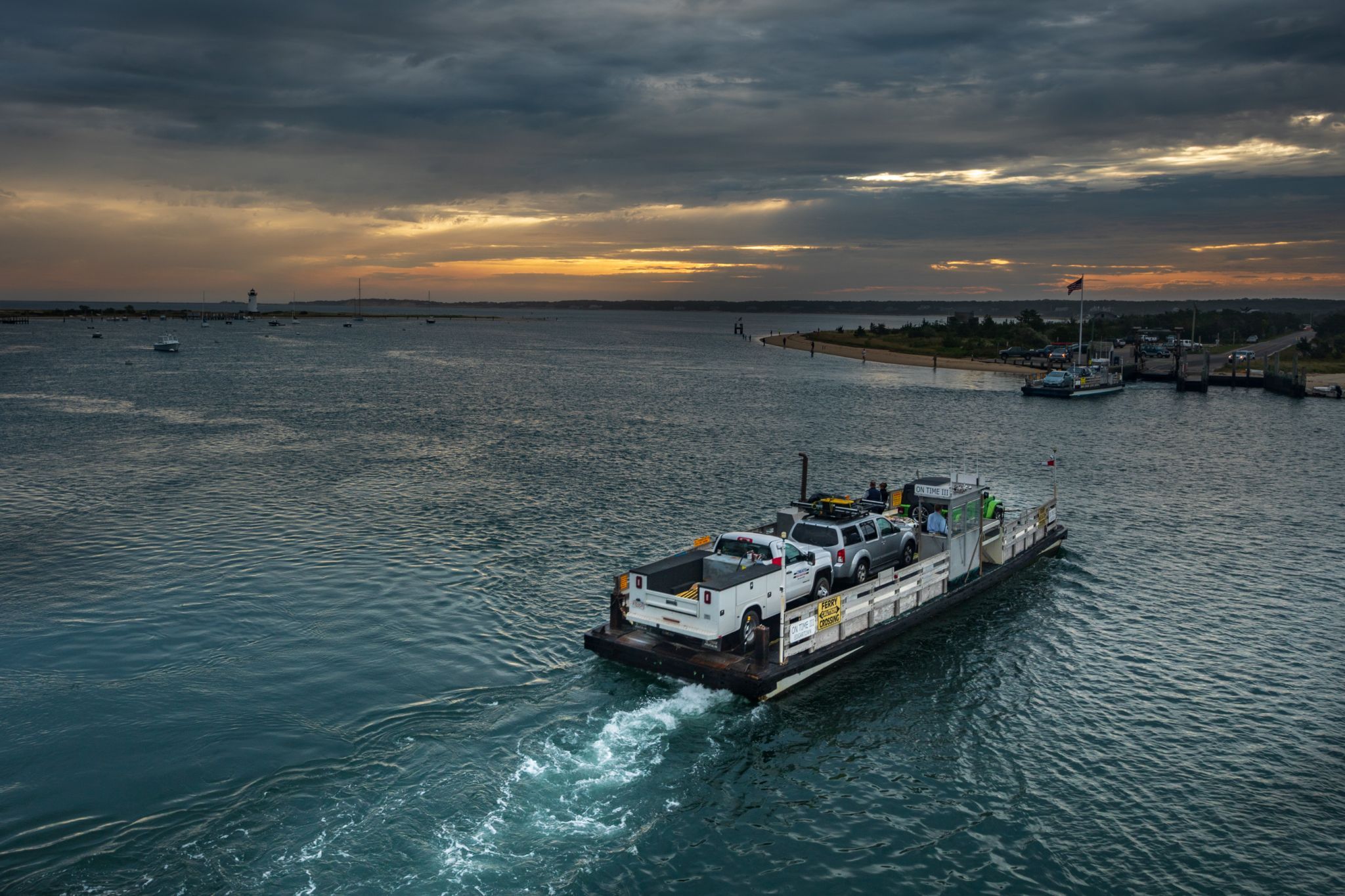 Edgartown Car & people ferry at sunrise, Marthas Vineyard, USA