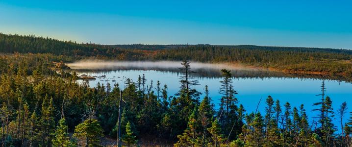 French Lake early morning mist Cape Breton Nova Scotia