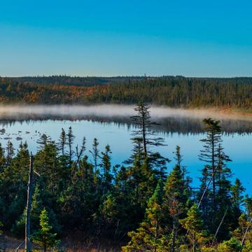 French Lake early morning mist Cape Breton Nova Scotia, Canada