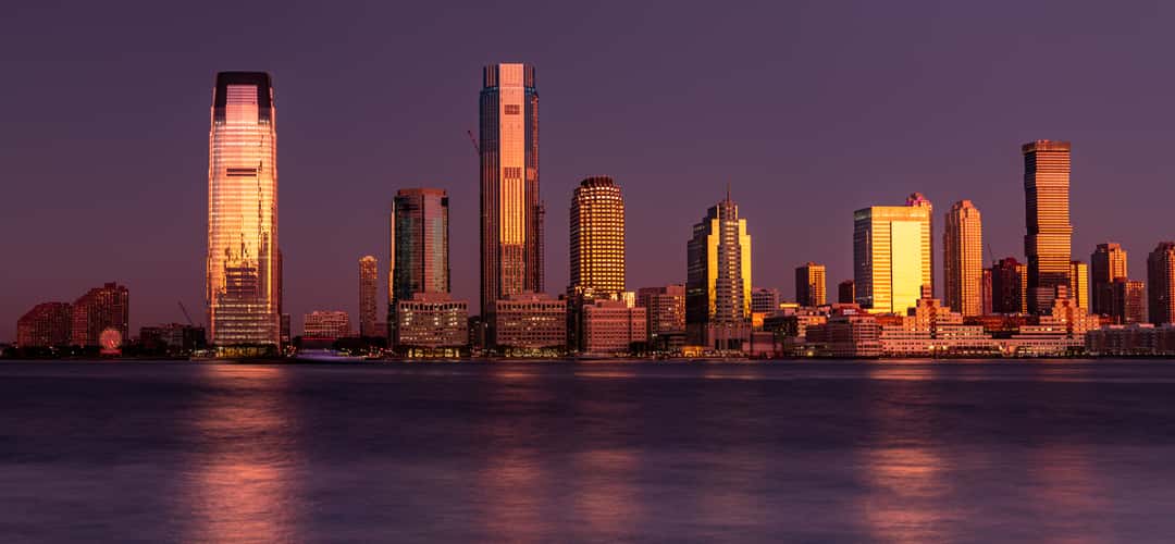 Jersey City reflection sunrise from Lower Manhattan, New York City