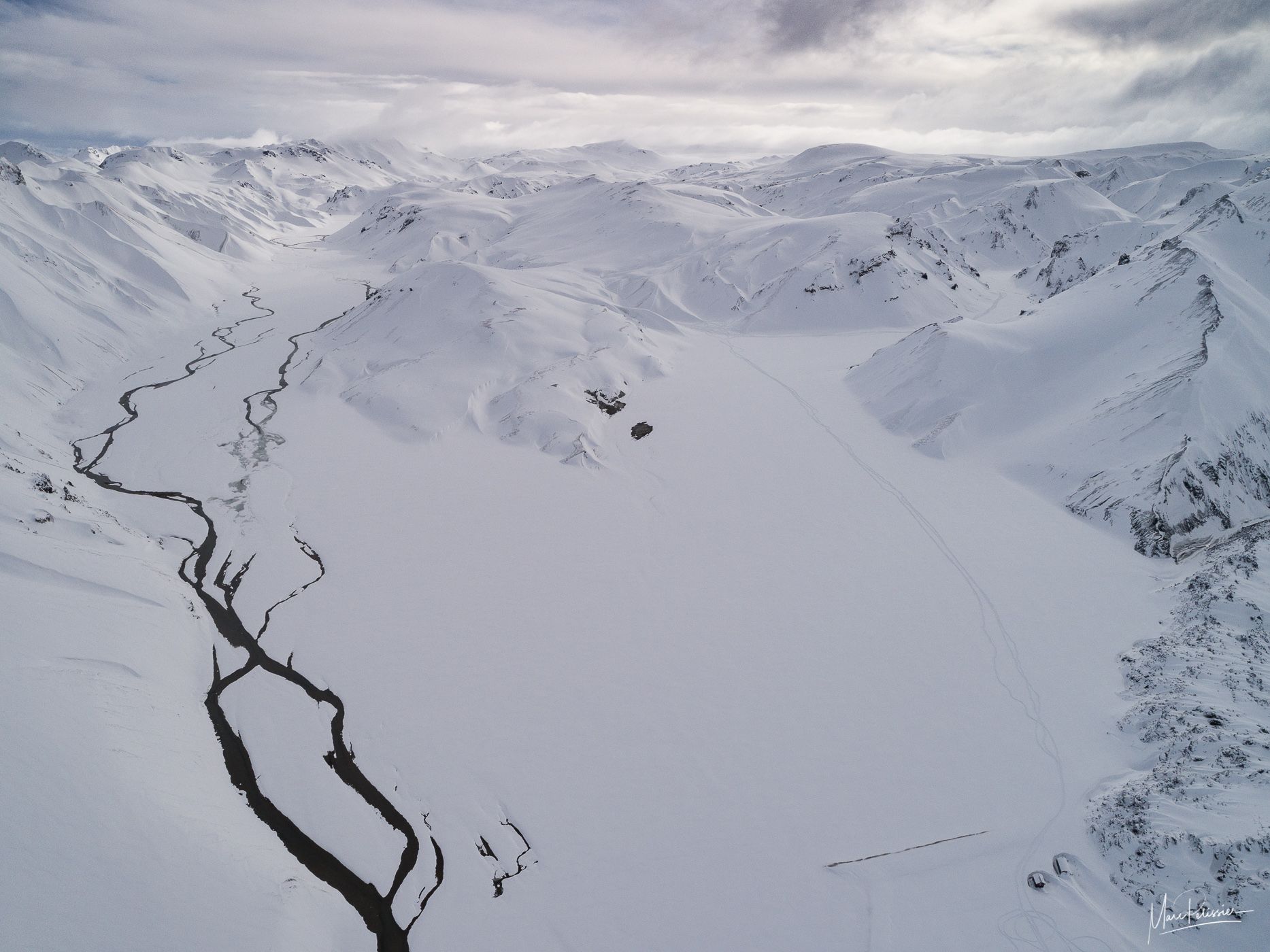 Landmannalaugar center under snow, Iceland