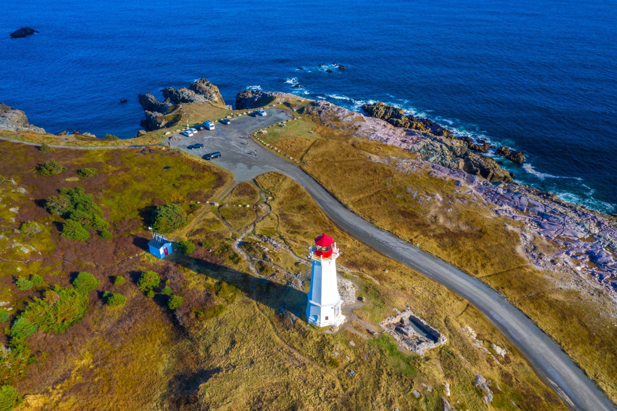 Louisbourg lighthouse drone shot Cape Breton Nova Scotia, Canada