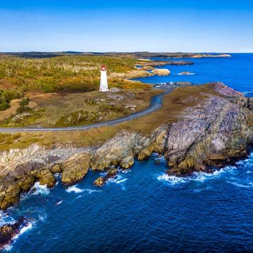 Louisbourg lighthouse drone shot Cape Breton Nova Scotia, Canada