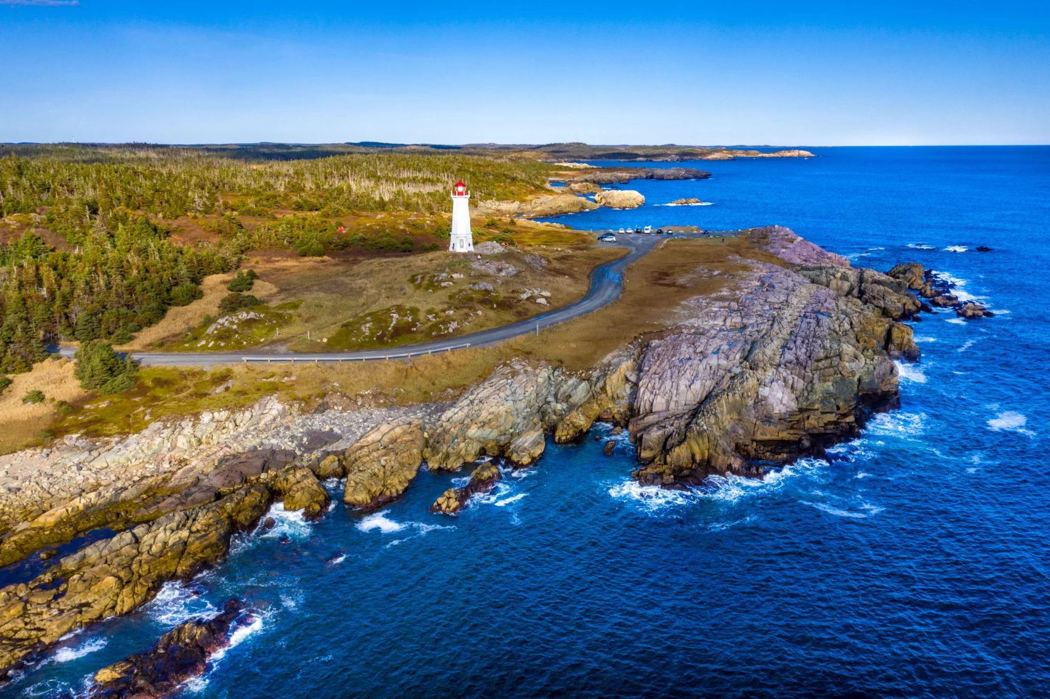 Louisbourg lighthouse drone shot Cape Breton Nova Scotia, Canada