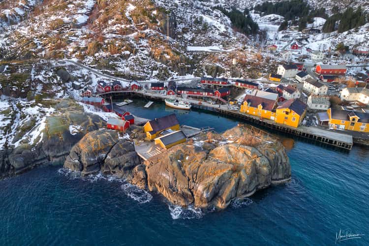 Nusfjord fishing village aerial