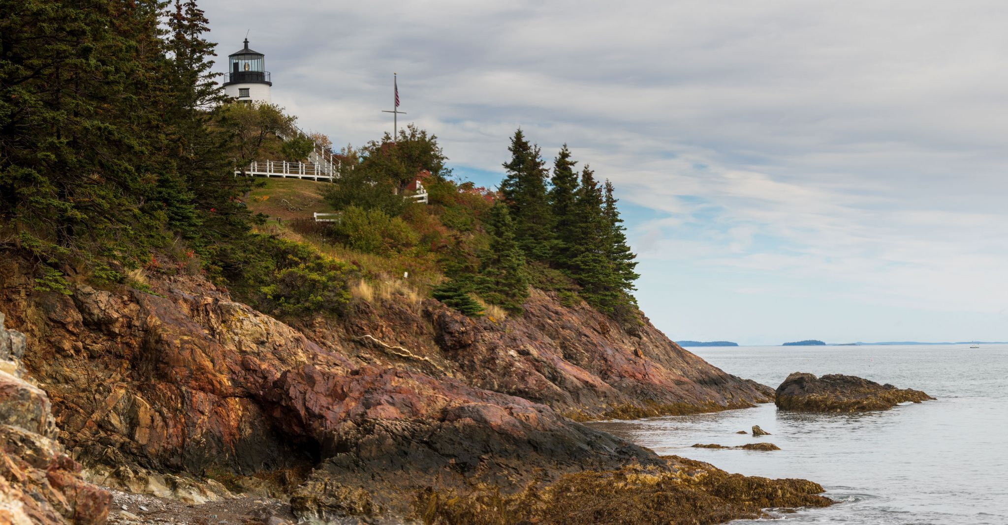 Owls Head Lighthouse from the Beach, Maine, USA