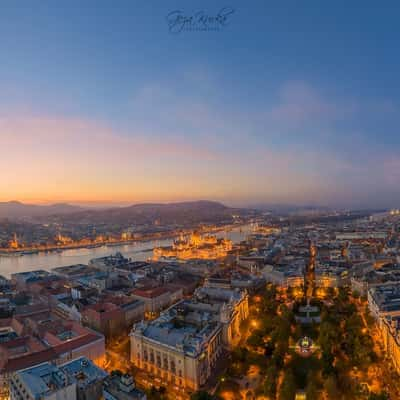 Panoramic aerial cityscape about Budapest, Hungary