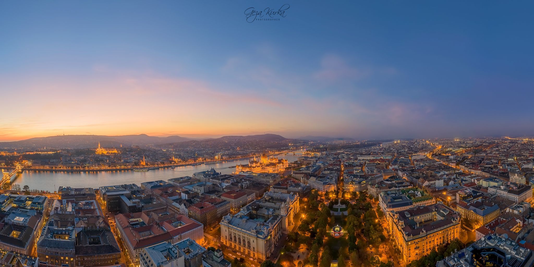 Panoramic aerial cityscape about Budapest, Hungary
