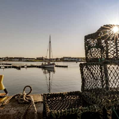 Port Ellen Habour on the Isle of Islay in early autumn sun, United Kingdom