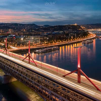 Rakoczi bridge with traffic lights, Hungary