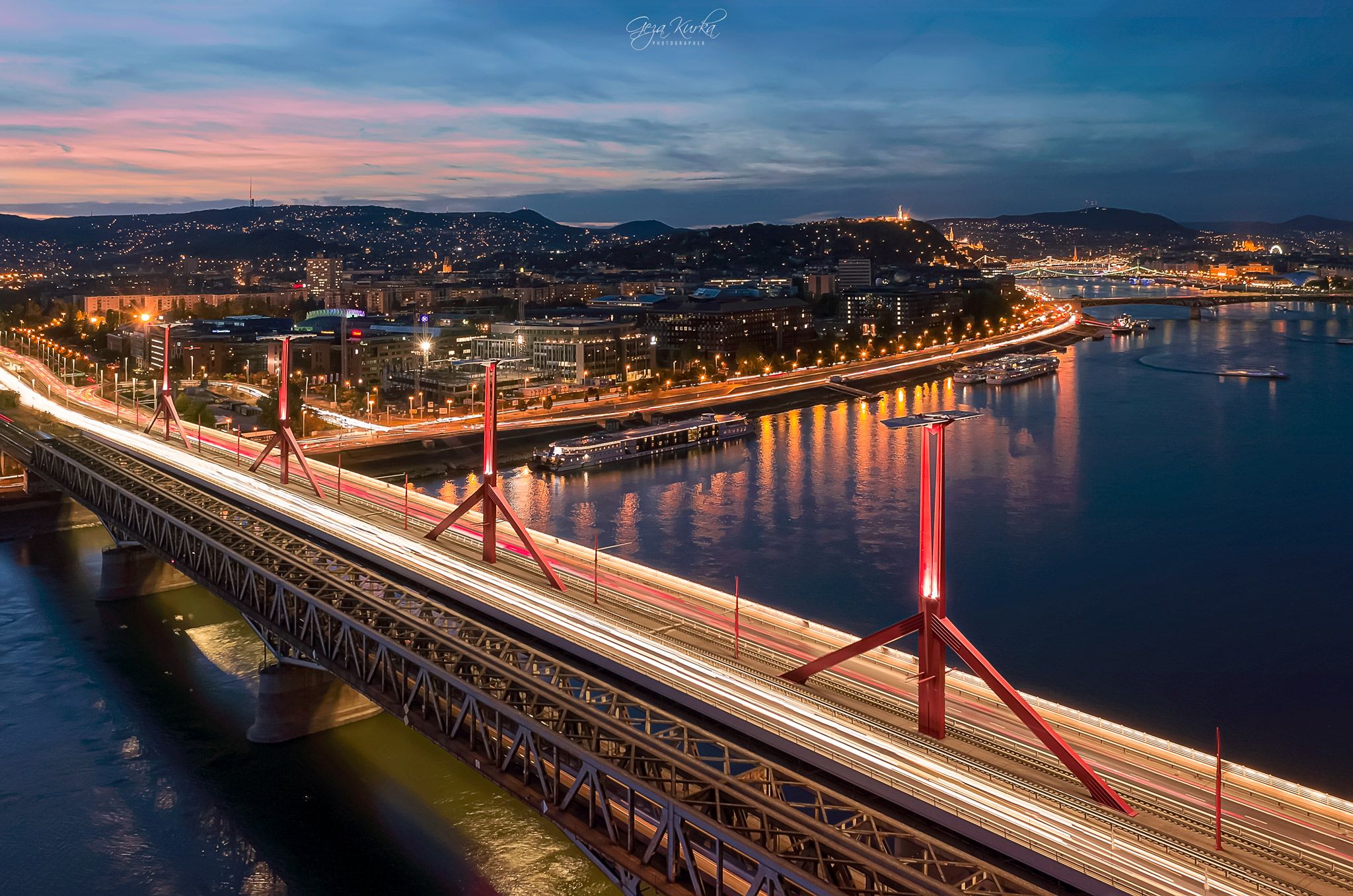 Rakoczi bridge with traffic lights, Hungary