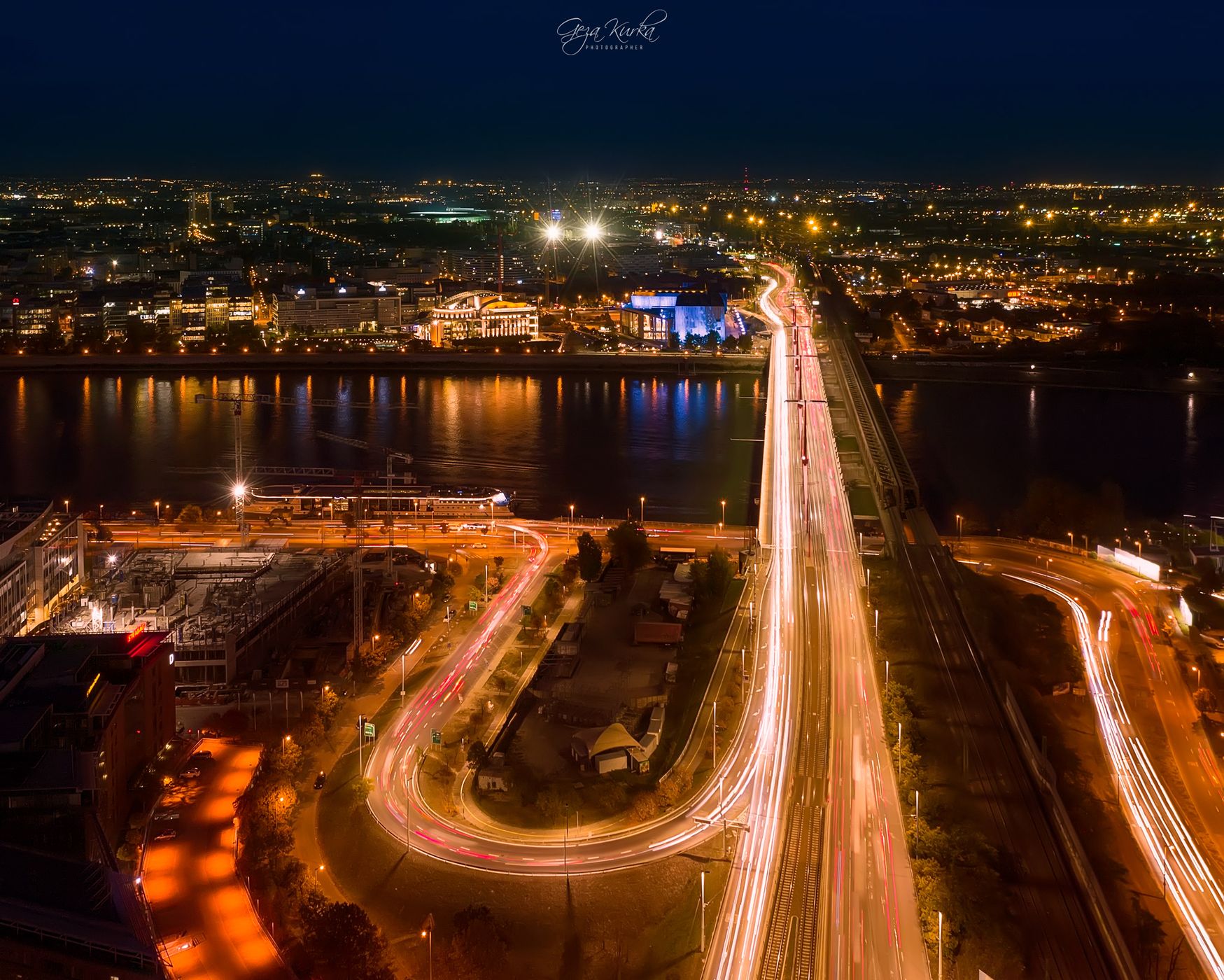 Rakoczi bridge with traffic lights, Hungary