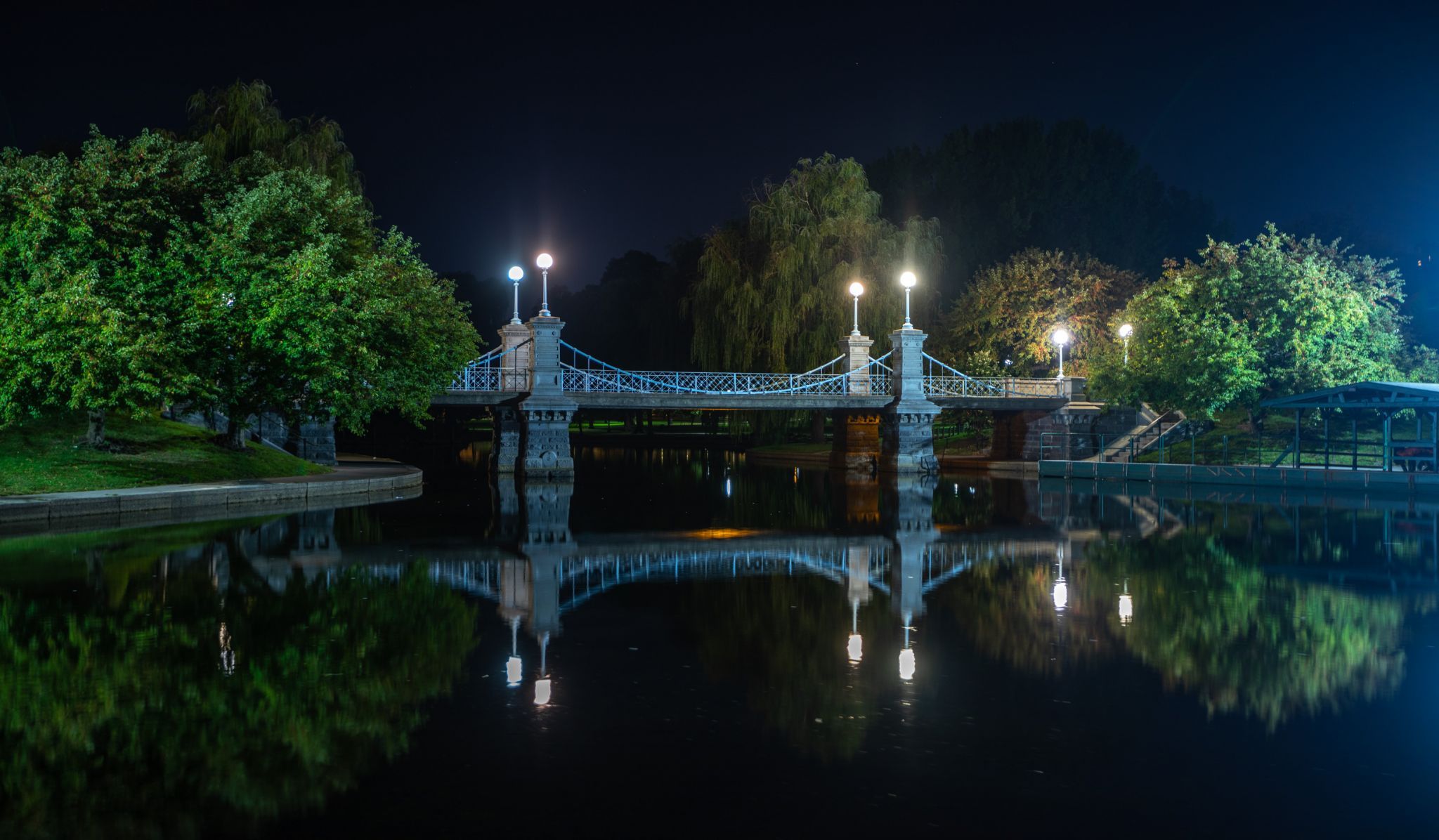 Reflections Boston Public Garden Blue hour, USA