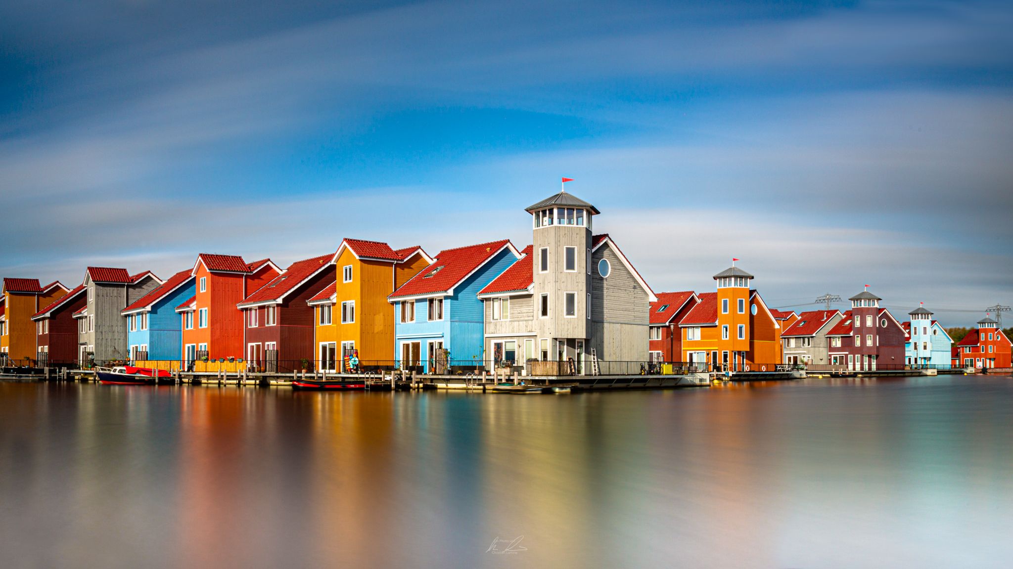 Colourful houses at Reitdiephaven, Netherlands
