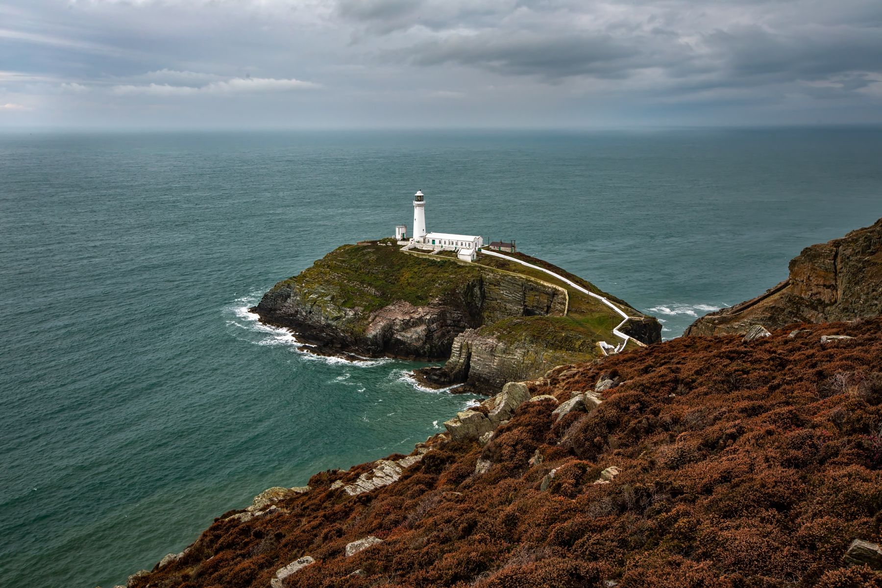 South Stack Lighthouse from Elin's Tower, Wales, United Kingdom
