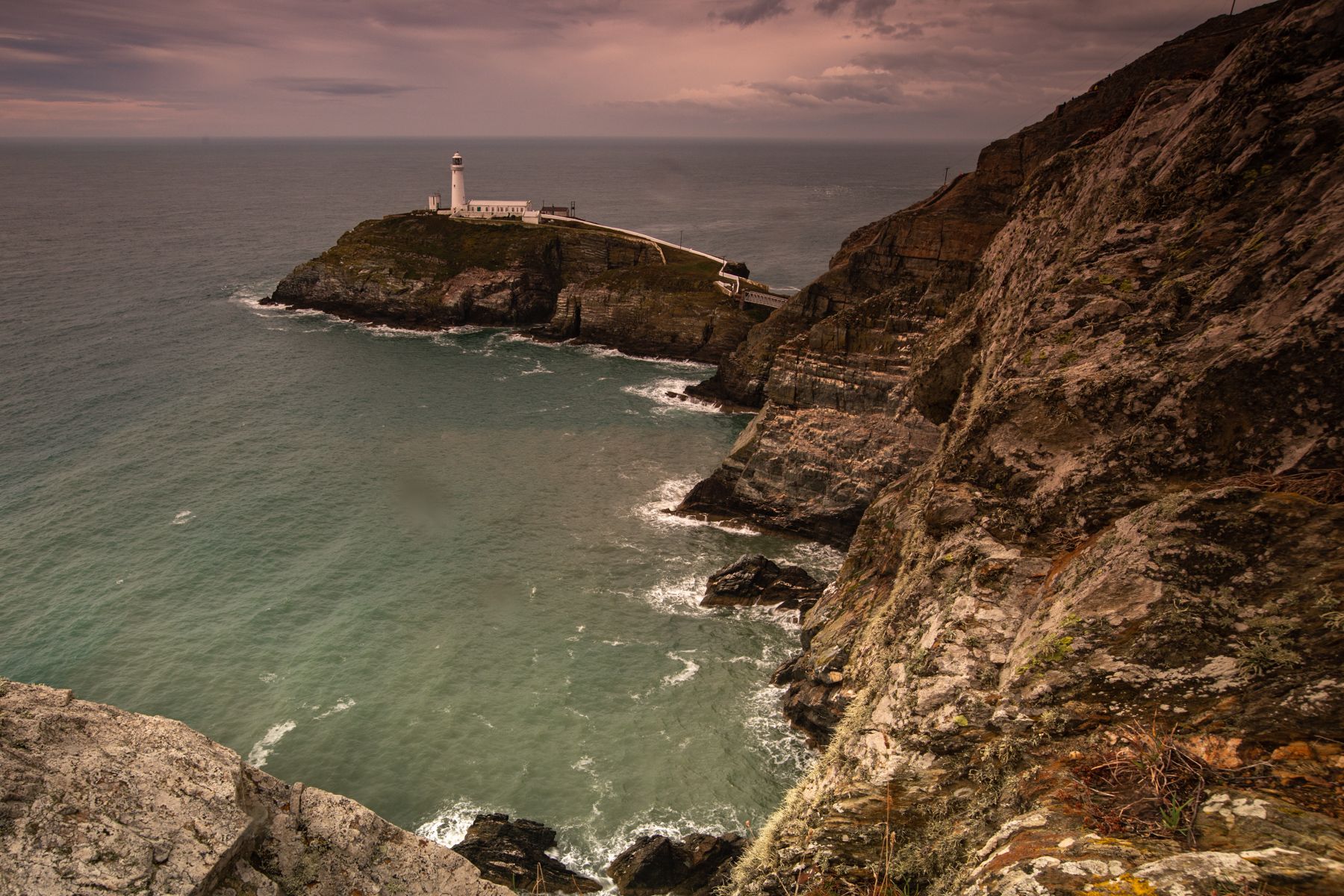 South Stack Lighthouse from Elin's Tower, Wales, United Kingdom