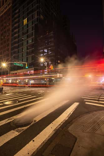 Steam escaping from Manhole covers in Manhattan New York