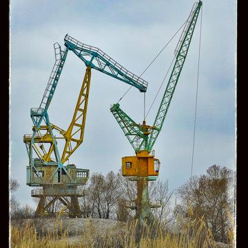 The old colored crane, France