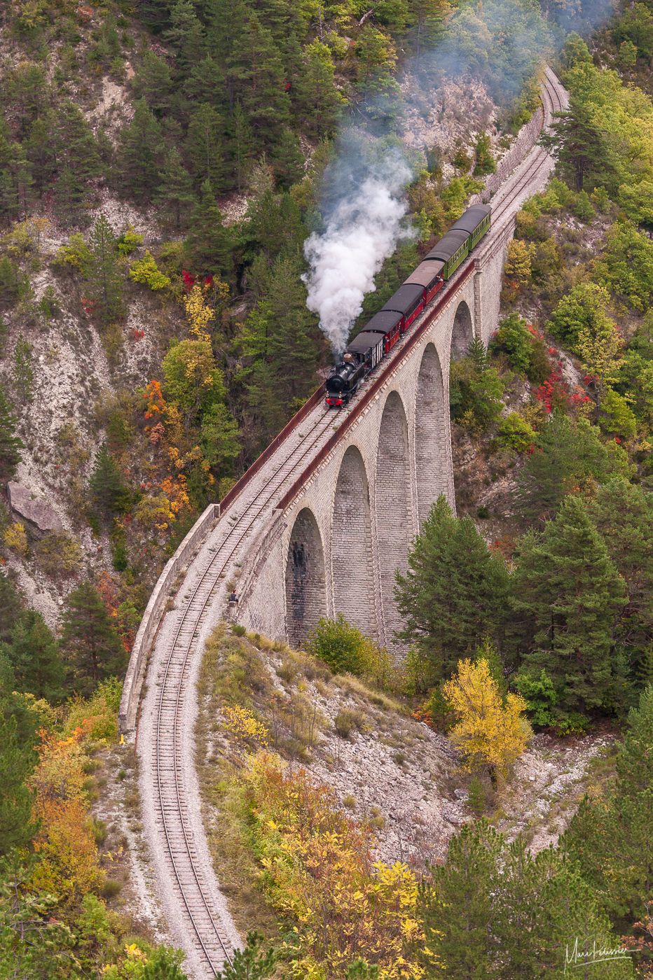 Train des pignes on the Wedding bridge, France