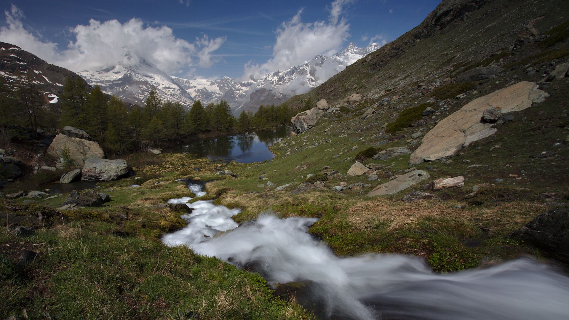 View from Grinjisee to the Matterhorn, Switzerland