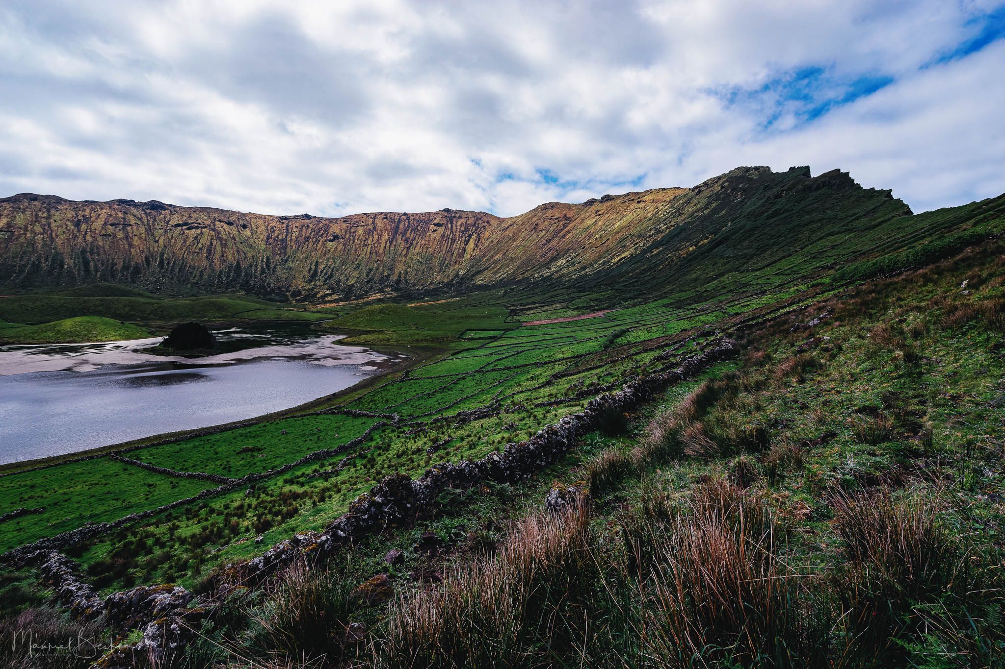 Western view into the volcano Caldeirão, Corvo, Azores, Portugal