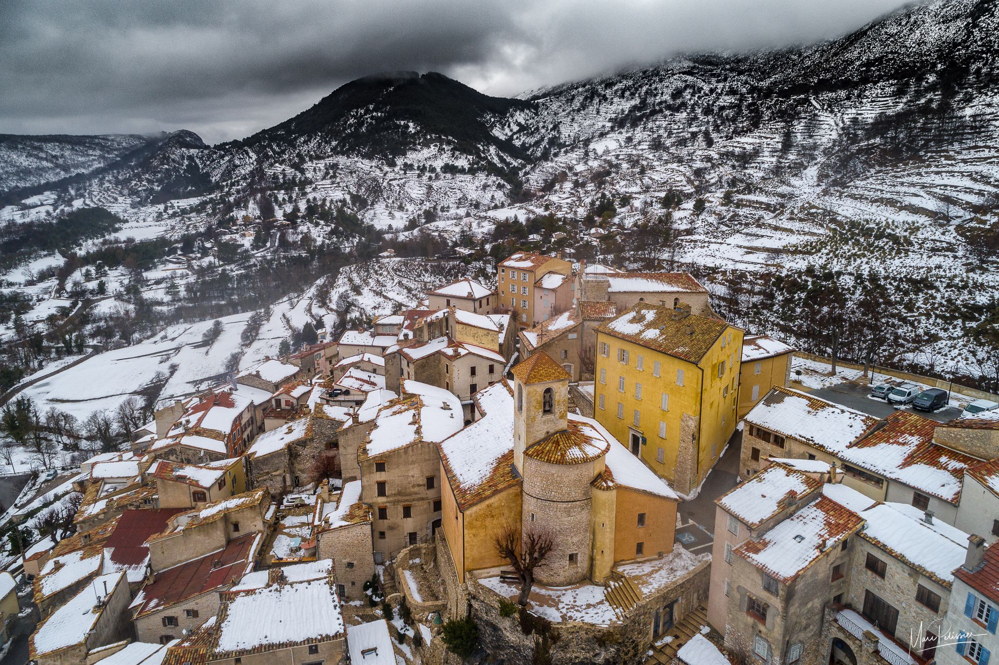 Winter coat on Coursegoules Aerial, France