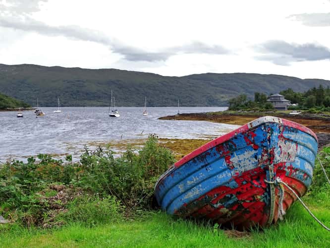 A lone boat on the Loch Sunart shore