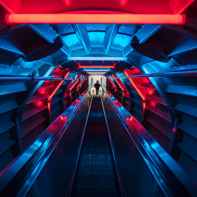 Escalator inside Atomium, Brussels, Belgium