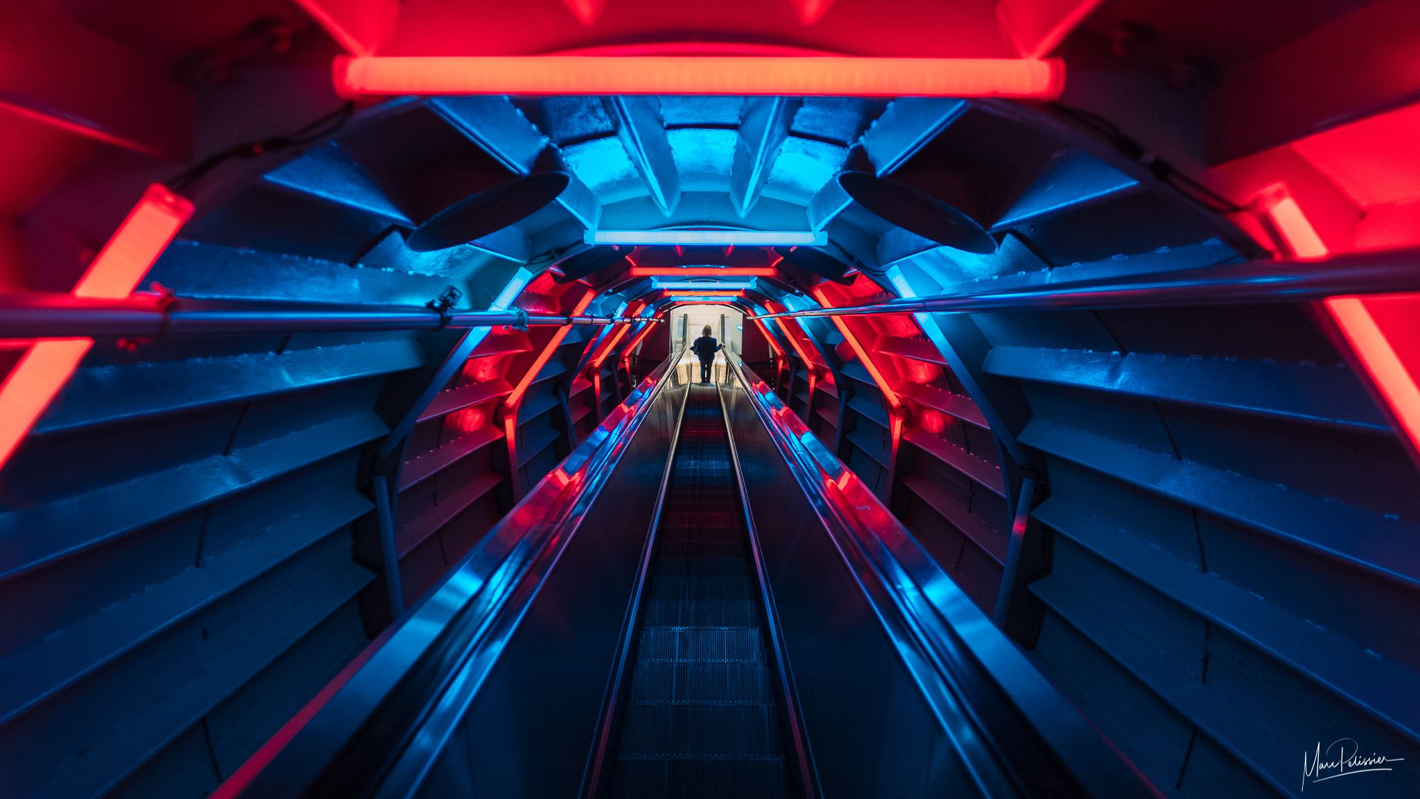 Escalator inside Atomium, Brussels, Belgium