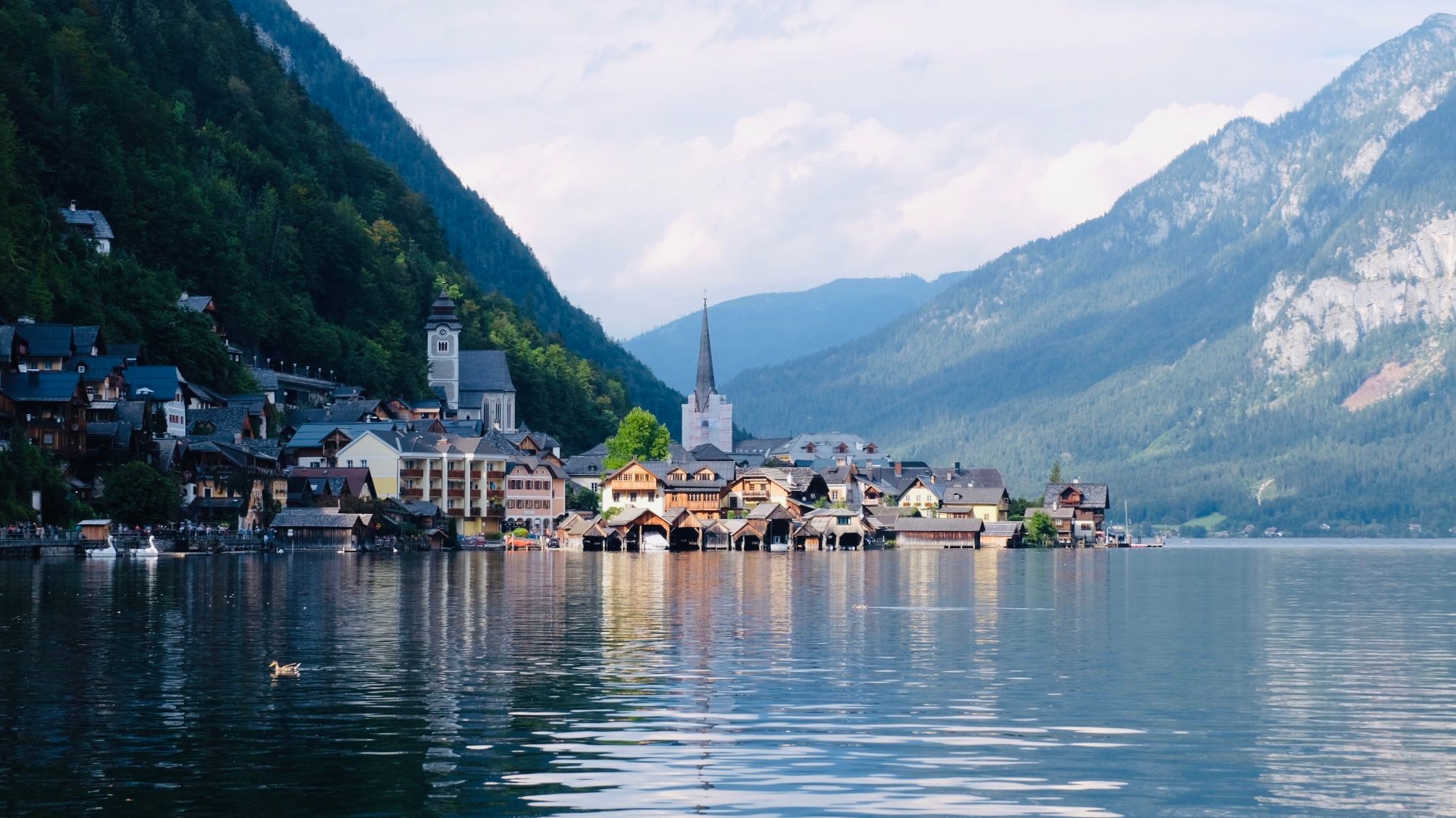 Down the lake view of Hallstatt, Austria