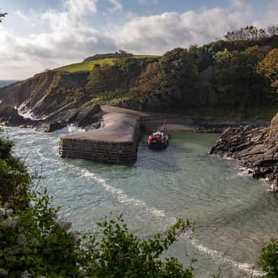 Fishing boat small harbour Stackpole, Wales, United Kingdom