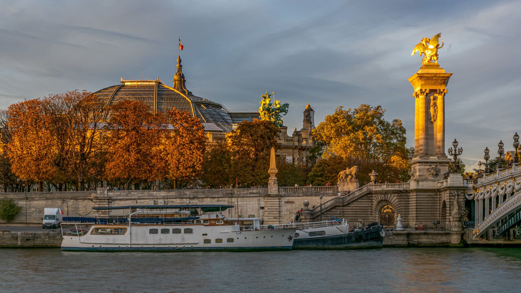 Grand Palais and Pont Alexandre III at sunset, France
