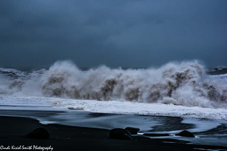 High tide storm at Reynisfjara beach