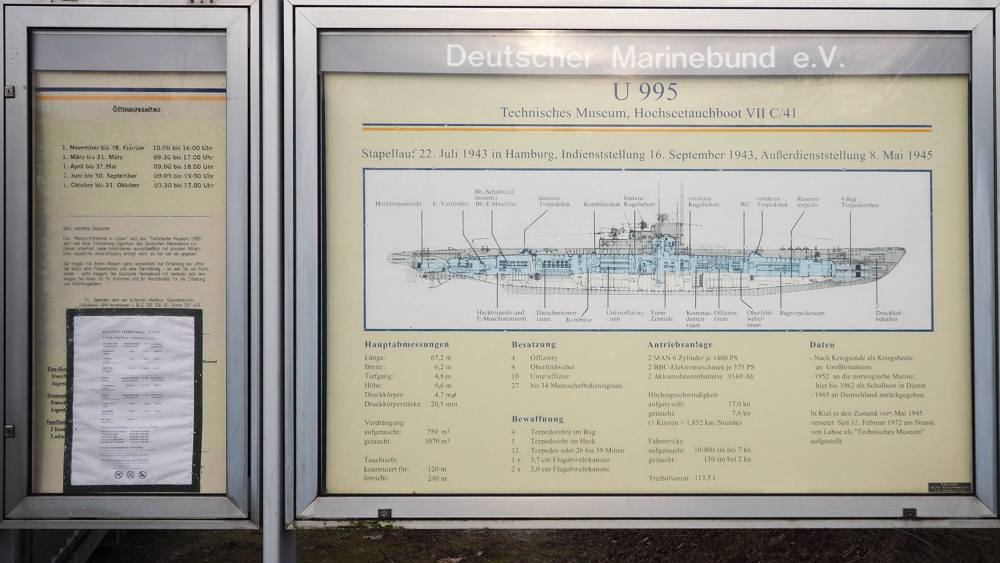 Inside submarine U-995 Type VIIC at the Laboe Naval Memorial, Germany
