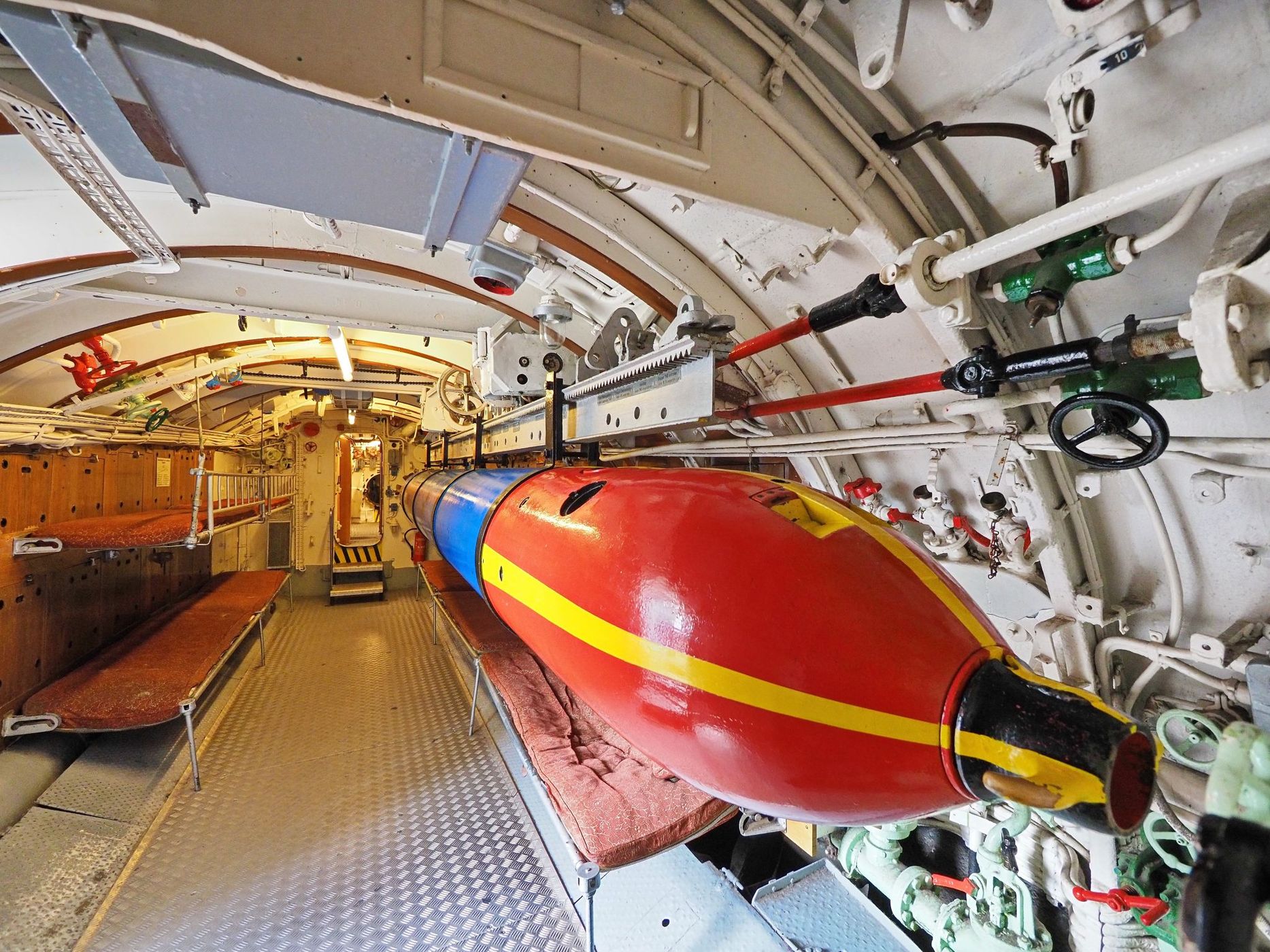 Inside submarine U-995 Type VIIC at the Laboe Naval Memorial, Germany