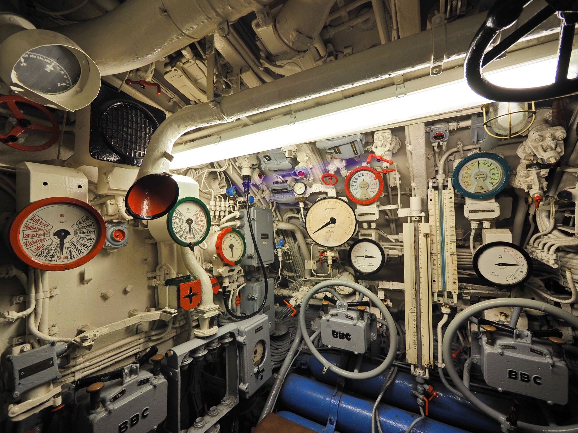 Inside submarine U-995 Type VIIC at the Laboe Naval Memorial, Germany