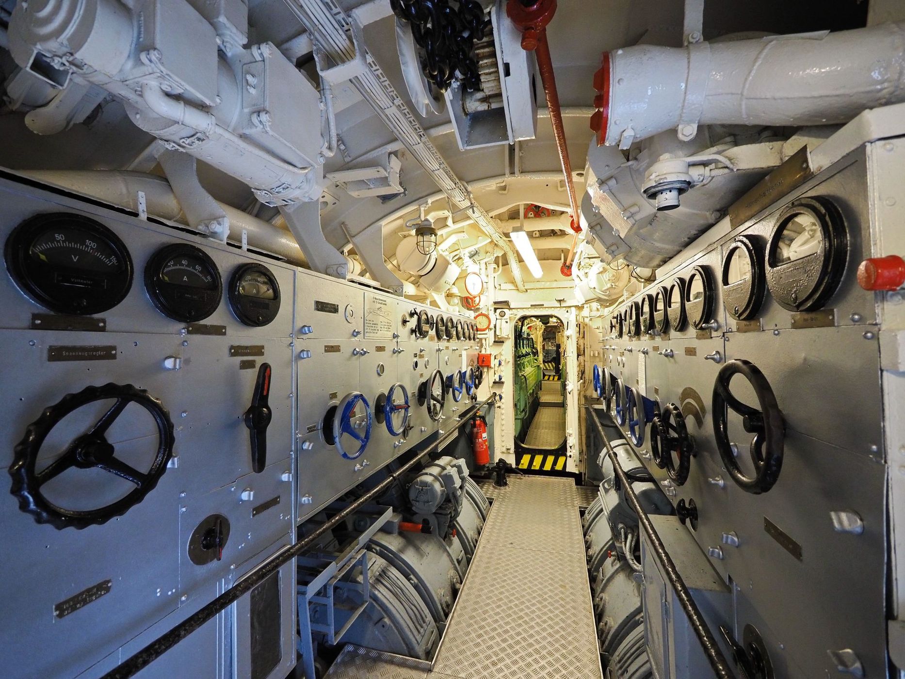Inside submarine U-995 Type VIIC at the Laboe Naval Memorial, Germany
