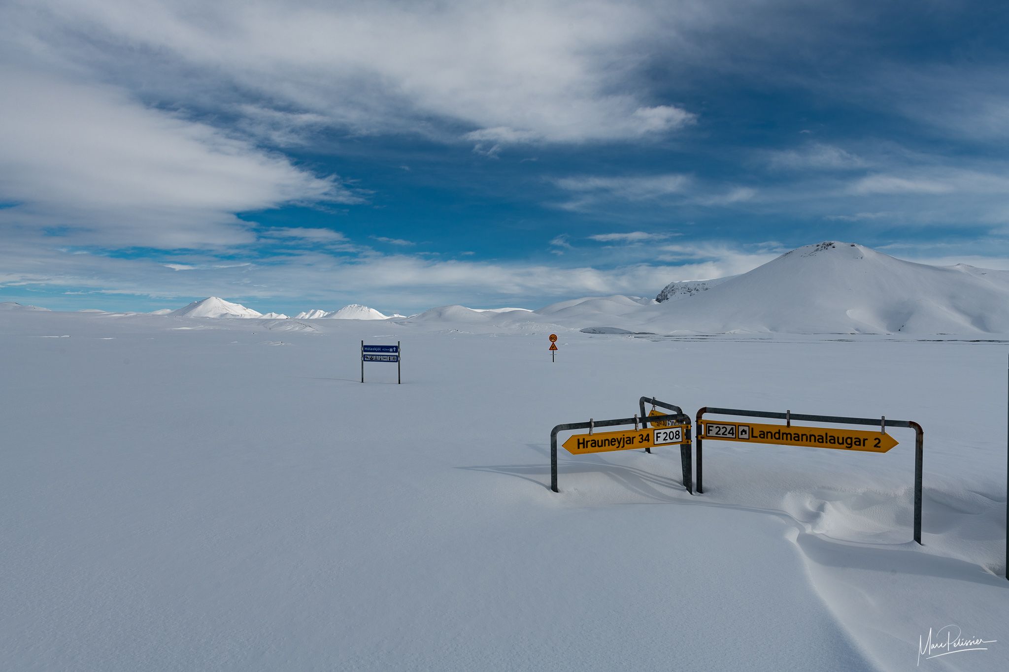 Landmannalaugar crossroad in snow, Iceland