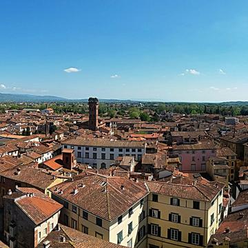 Lucca rooftops from Torre delle Ore, Italy