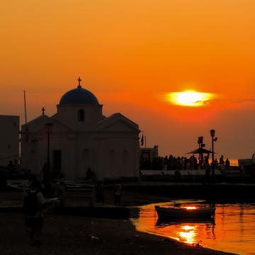 Mykonos' Old Port at sunset, Greece