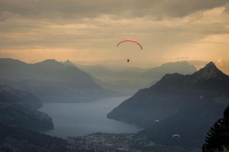 Paragliders above Lake Lucerne