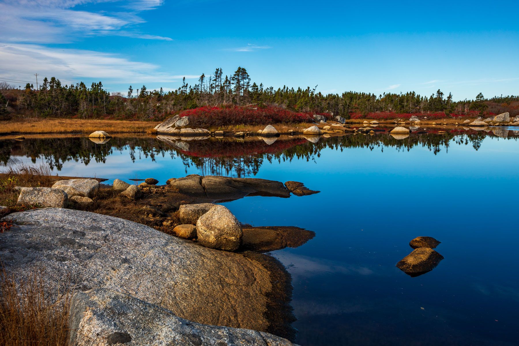 Peggys Cove SOI, autumn reflections Nova Scotia, Canada