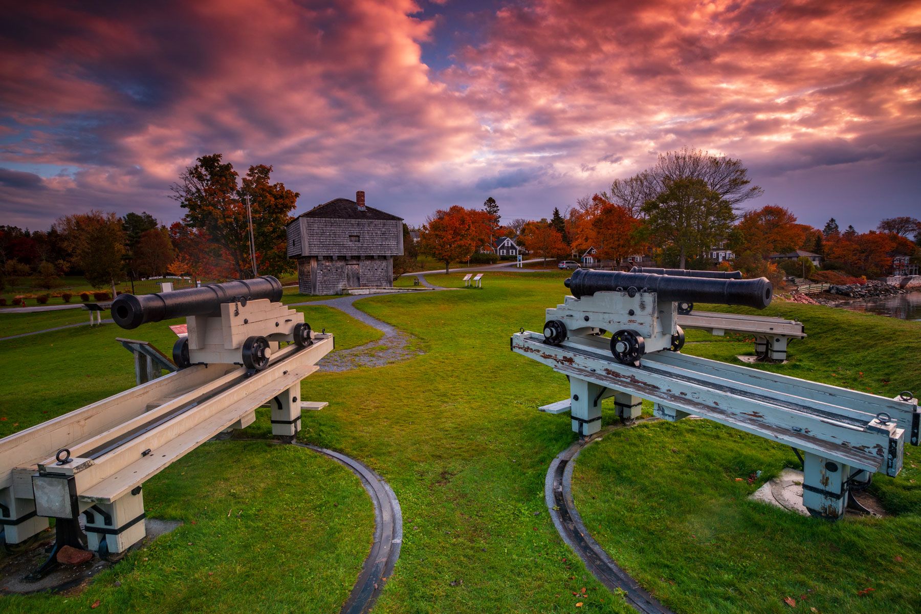 St Andrews Blockhouse looking back sunrise, New Brunswick, Canada