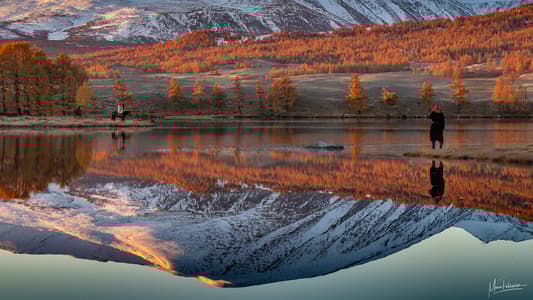 Sunrise fall colors in Altai Tavan Bogd