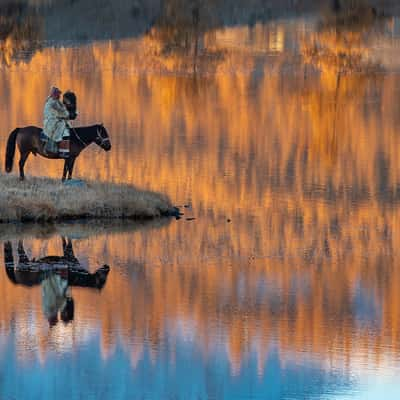 Sunrise fall colors in Altai Tavan Bogd, Mongolia