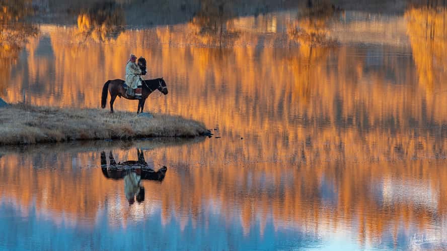 Sunrise fall colors in Altai Tavan Bogd