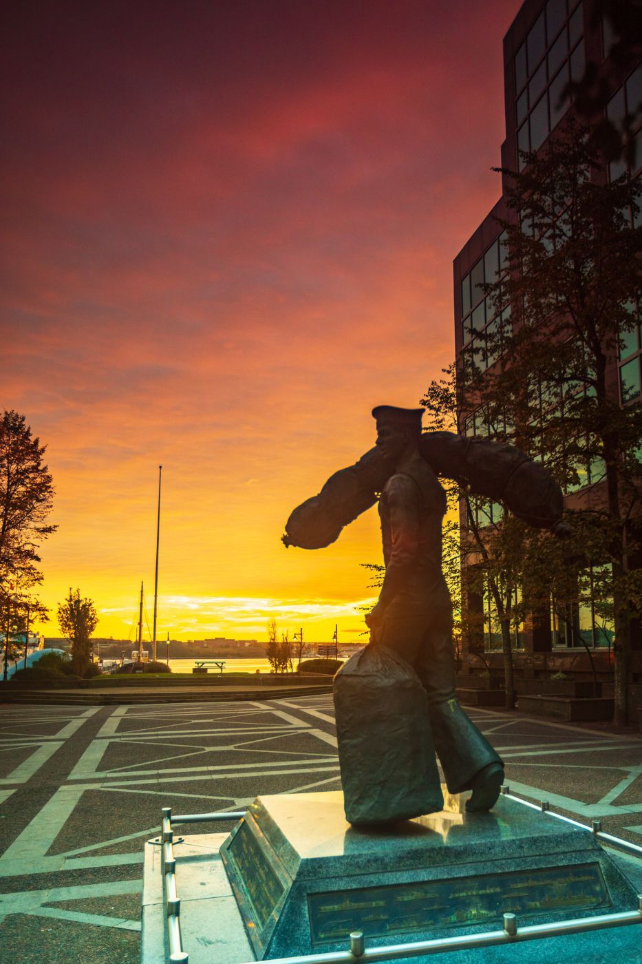 The Sailor statue sunrise Halifax, Nova Scotia, Canada