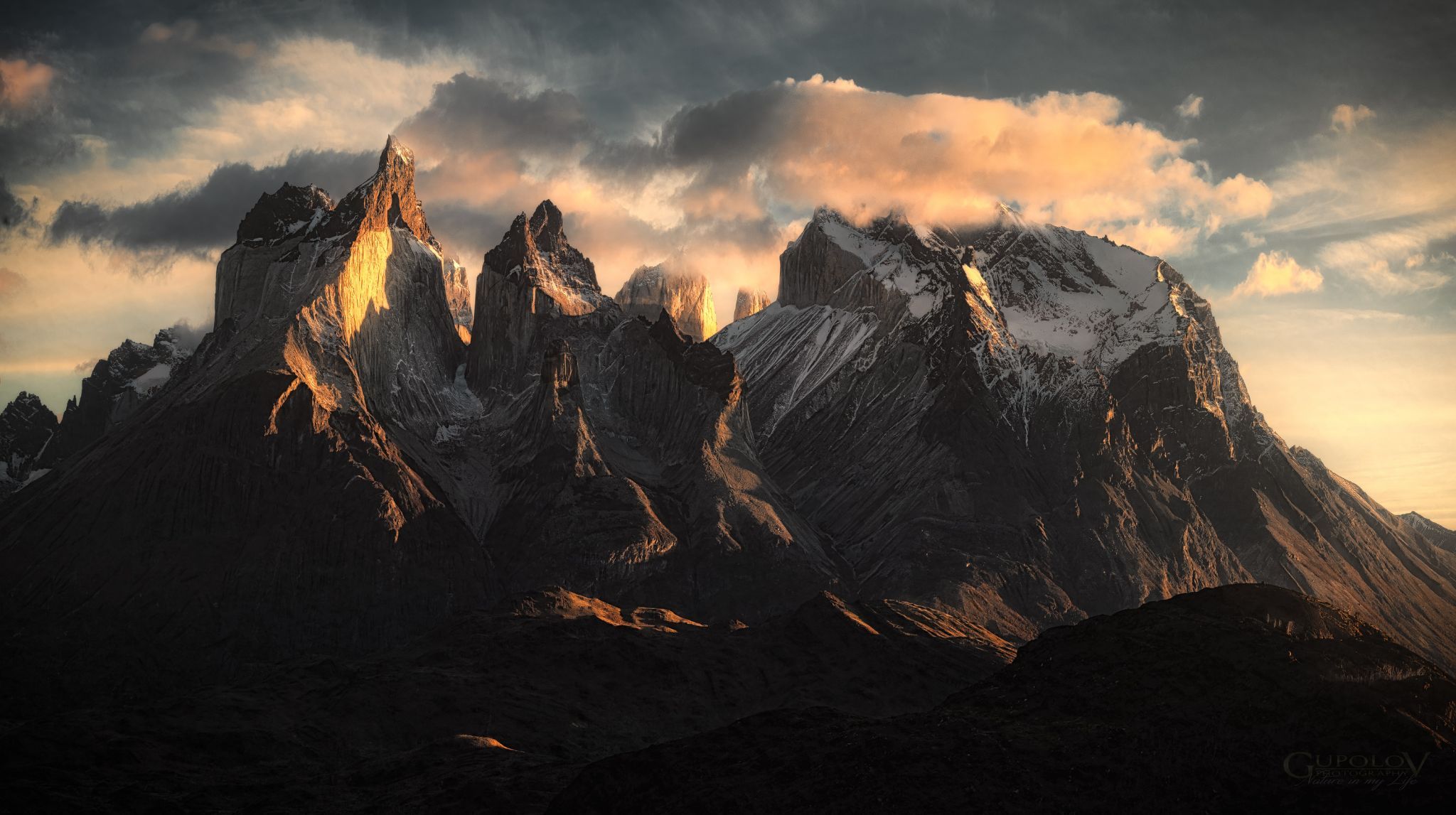 View of the Torres del Paine Mountains and Lake Pehoe, Chile